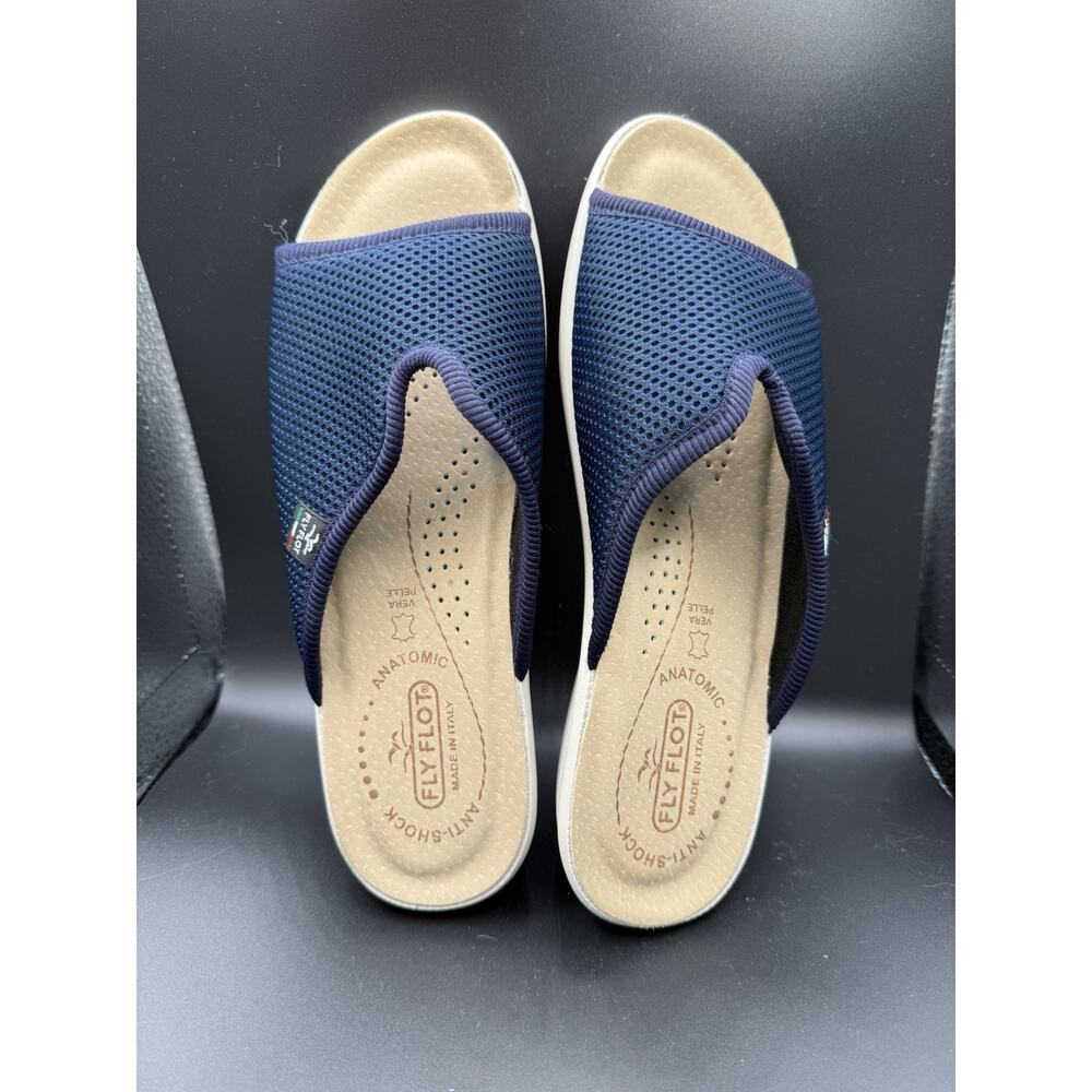 Italian made Navy Blue Fly Flot sandals Slides women's size 39 US Size 8